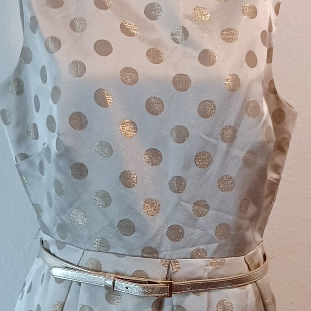 Eliza J Metallic Gold Polka Dot Sleeveless Fit & Flare Dress with Belt  (SIZE 14